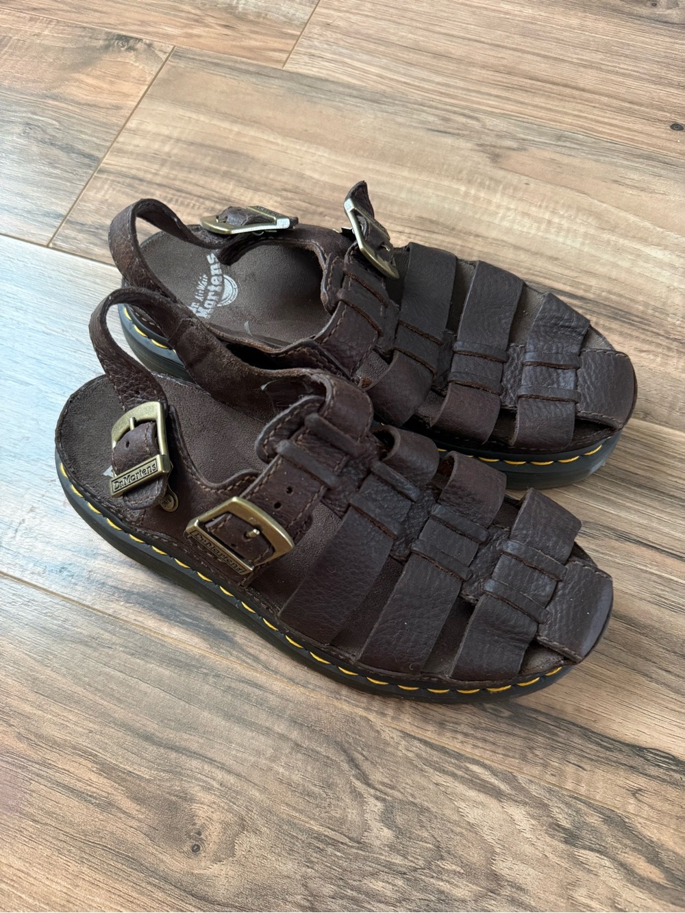 Dr. Martens Brown Wrenlie Grizzly Leather  Fisherman Platform Sandals